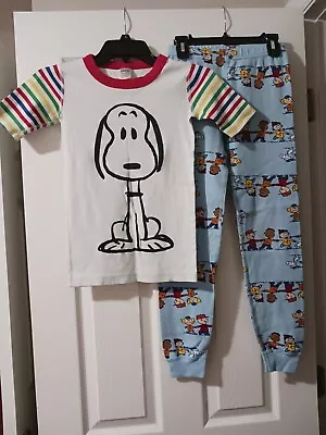 Hanna Andersson Pajama Set Kids 10 140 Unisex Peanuts Snoopy PJS Blue Multi EUC • $22