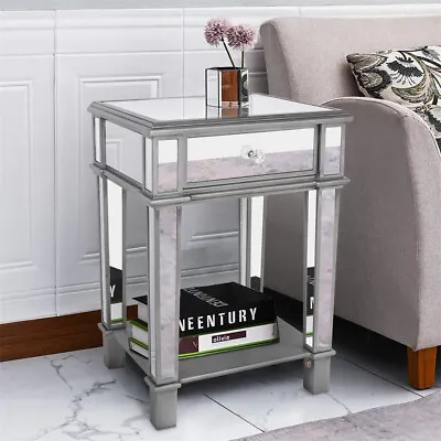 £107.91 • Buy Silver Trim Venetian Mirrored Table Side One Drawer Bedside Lamp Table End Table
