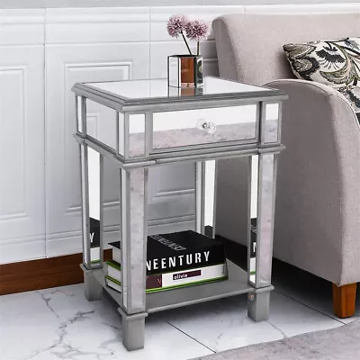 £107.91 • Buy Silver Trim Venetian Mirrored Table Side One Drawer Bedside Lamp Table End Table