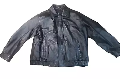 Covington Mens XL 100% Leather Classic Bomber Jacket Moto Biker Black • $25.50