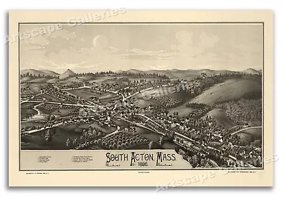 South Acton Massachusetts 1886 Historic Panoramic Town Map - 20x30 • $18.95