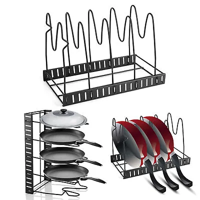 Extendable Pot Pan Lid Rack Saucepan Pan Storage Organiser Stand With 5 Dividers • £7.99