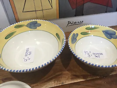 Lot 2 Xlarge Maxam Italy Mediterranean Bowls Mix Serving Yellow Blue Flower 12-9 • $83.86