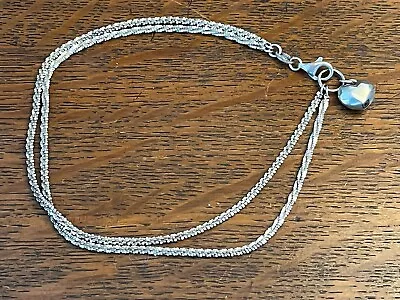 Vintage Milor Italy 925 Sterling Silver Double Chain Puffy Heart Charm Anklet • $28.95