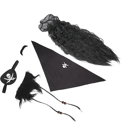 Black Pirate Fake Beard Moustache Set Wig Headscarf False Braided Beard| • £15.55