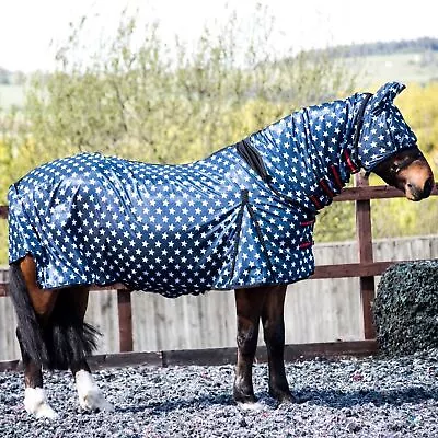 £29.99 • Buy Horse Fly Pony Sheet Rug Lite Combo Belly Cover Tail Mask Navy White Star