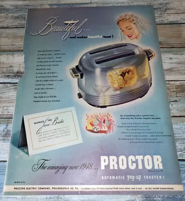 1948 Vintage Print Ad Proctor Automatic Pop-Up Toaster June Brides • $4.99