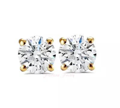 Pretty 1 Carat Moissanite Stud Earrings Set In 14 Karat Yellow Gold & Screwback • $90.47