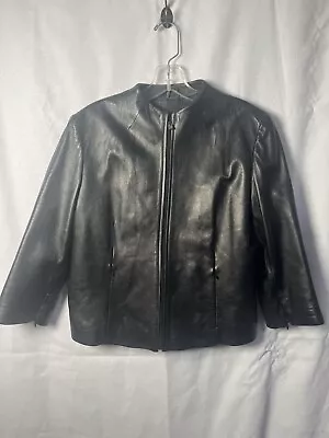 Kenneth Cole Reaction Black Soft LIned Leather Mens Jacket Sz M Full Zip • $18.88