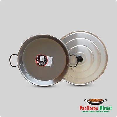 Authentic Spanish Paella Pan - 34cm Polished Steel Pan With 36cm Lid • £34.99