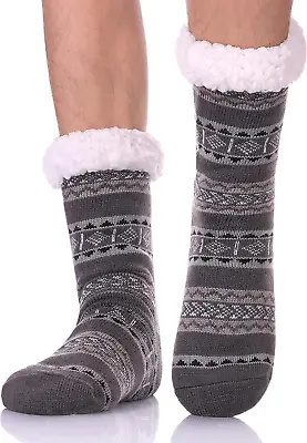 Men'S Fuzzy Ripple Slipper Socks Super Soft Warm Fleece Lining Knit Non Slip Win • $22.49