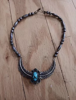 Native American Vintage Sterling Silver Turquoise Necklace • $275