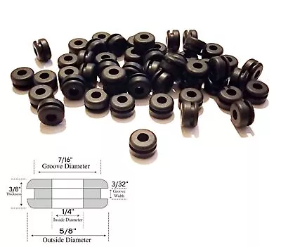 50 Rubber Grommets 1/4 Inside Diameter - 3/32 Groove Width - Fit 7/16 Panel Hole • $21.99