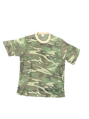 Men’s Vintage  Army Camouflage T Shirt 80s USA Green Single Stitch T Sz XL Mesh • $14.99