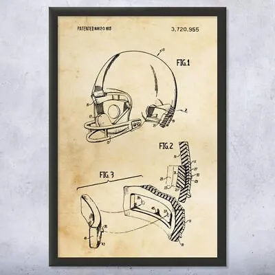 Football Helmet Patent Framed Print Football Decor Gifts For Men Man Cave Decor • $59.95