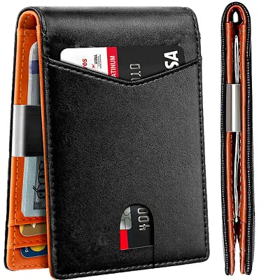 Slim Mens Wallet With Money Clip Leather RFID Blocking Bifold Credit Card Holder • $12.99