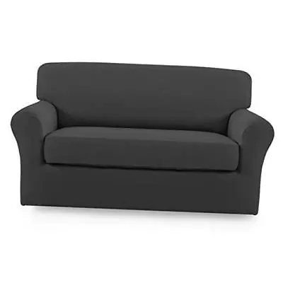  2 Pieces Microfiber Stretch Sofa Slipcover – Spandex Soft Medium Dark Gray • $44.78