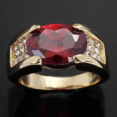 Fantastic Red Garnet Fashion 18K Gold Filled Mens Anniversary Ring Size 8-11  • $0.99