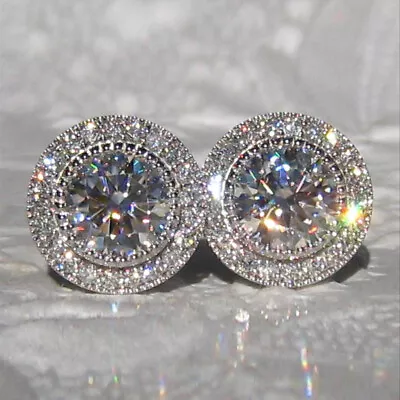 Women Wedding Jewelry Gorgeous Round Cut Cubic Zircon 925 Silver Stud Earring • £3.89