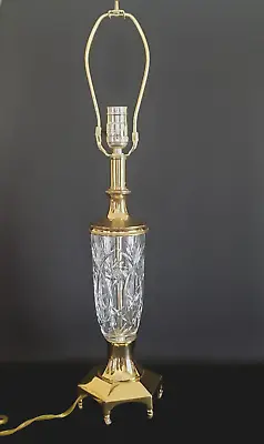 Crystal Glass & Brass Clear Cut Vintage Table Lamp  - 25 In • $49.95