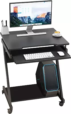 Mobile Computer Desk Small Rolling Work Workstation (Black) • $85.32