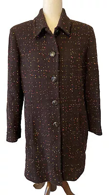 VTG JULIANA COLLEZIONE Size Medium Brown Wool Tweed 36 Inch Coat Single Breasted • $42.88