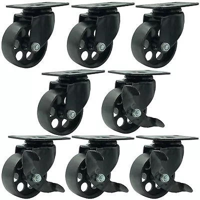 8 All Black Metal Swivel Plate Caster Wheels W/ Brake Lock Heavy Duty (3  Combo) • $62.68