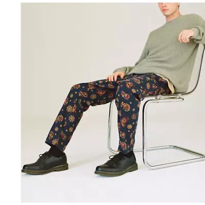 PacSun Paisley Pleated Trousers Mens Chino Casual Dress Pants Navy Straight Leg • $29