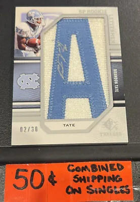$12.49 • Buy 💥#/30 ROOKIE LETTER PATCH AUTOGRAPH💥Brandon Tate TarHeels 2009 SP THREADS RPA