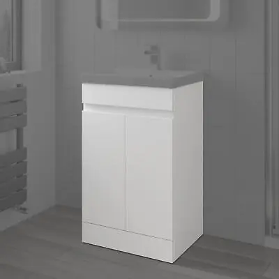 500mm Free Standing Vanity Unit Gloss White 2 Door Flat Pack Bathroom Modern • £100