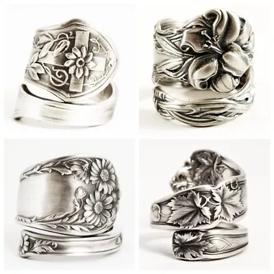$2.33 • Buy Vintage 925 Silver Lotus Flower Ring Wedding Ring Party Jewelry Christmas Gift
