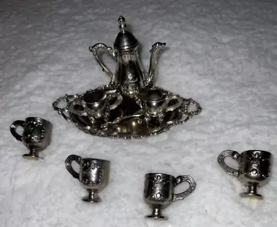 IMPERIAL Silver Cast Metal Dollhouse Miniatures Tea Set Lot Of 10 Pc  1978 G25 • $55