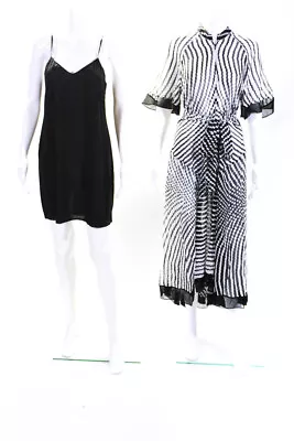 Reiss Womens Geometric Zippered Short Sleeved Midi Dress White Black Size 4 • $34.99