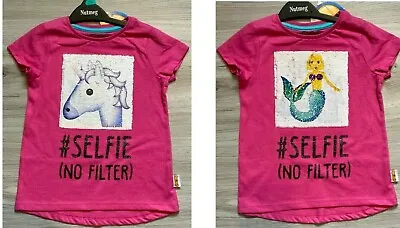BNWT Girls Kids Mermaid Unicorn Emoji Reverse Sequin Summer Cotton T-Shirt Top • £2.99