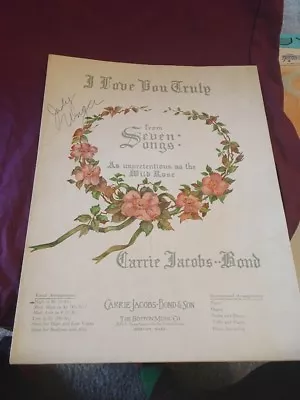 Vtg Sheet Music: I Love You Truly Carrie Jacobs-bond 1938 High Voice • $4.44