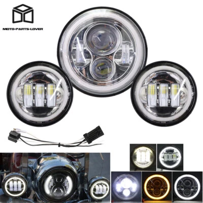 $55.10 • Buy For Yamaha V-Star XVS 1100 950 7  LED Headlight+ 4.5“ Passing Chrome Halo Lights