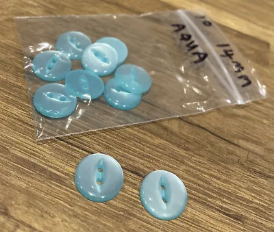 £0.99 • Buy 10 Aqua Fish Eye Round Buttons (14mm In Size) For Cardigans, Craft, DIY