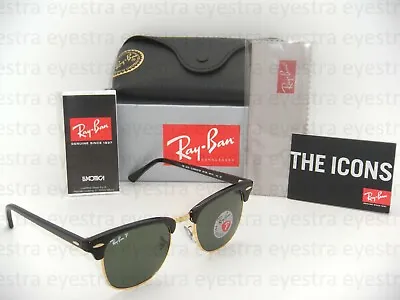 $179.99 • Buy Ray-Ban Clubmaster Sunglasses Black Frame Polarised G-15 Lens RB3016 901/58 51mm