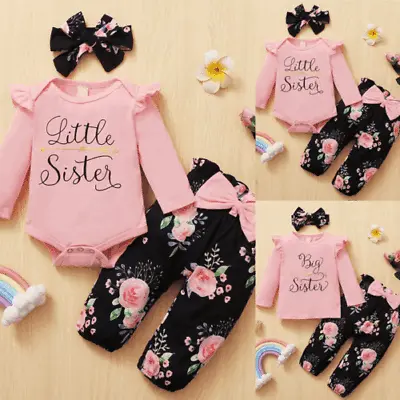 £8.79 • Buy Newborn Baby Girls Ruffle Romper Tops Floral Pants Outfits Set Party Clothes UK