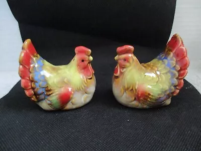 Vintage Hen Chicken Salt Pepper Shakers Porcelain Glaze • $11.99