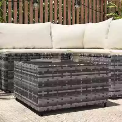 Garden Coffee Table Outdoor Poly Rattan & Glass Low Square 50x50x30cm Grey • £45.99