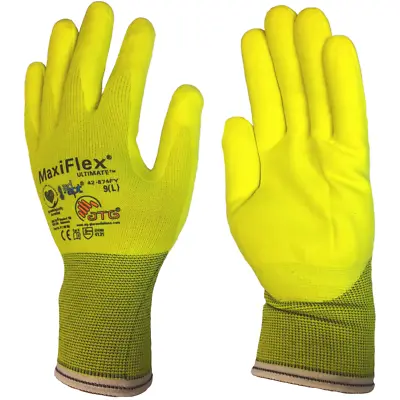 ATG Hi Vis Yellow Maxiflex Ultimate Lightweight Nitrile Gloves - 42874FY • £5.99