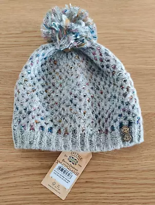 BNWT FAT FACE Ladies Grey Space Dye Beanie Bobble Hat • £14.99