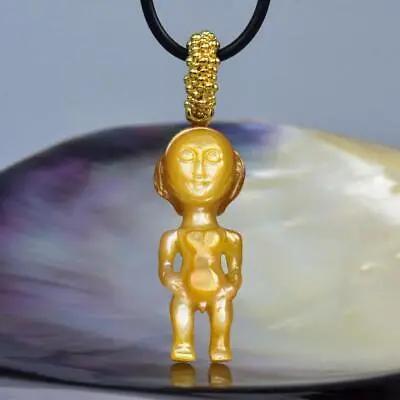 Ethnic African Sculpture Pendant Carved Mother-of-Pearl Vermeil Sterling 7.01 G • $99