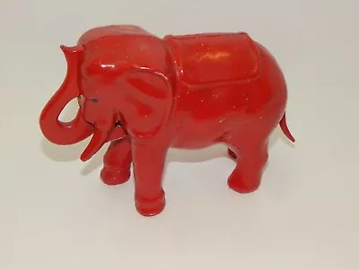 Antique Cast Metal Mechanical Coin Bank Elephant Original Red Paint Vintage • $65