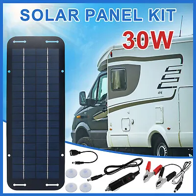 30W Solar Panel 12V Trickle Charge Battery Charger Kit Maintainer Marine RV Car • $13.21