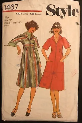 Vintage Sewing Pattern Style 1467 70s Dress Zip Front Collar Pockets Cut Sz 12 • £2.50