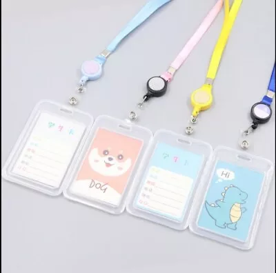 Plastic ID CARD HOLDER POUCH Lanyard Work BADGE Vertical Double Sides • $4.70