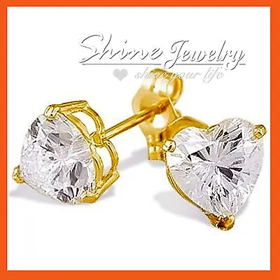 18k Gold / Silver Gf Heart Ct Simulated Diamond Lady Girl Kid Stud Earrings Gift • £6.82