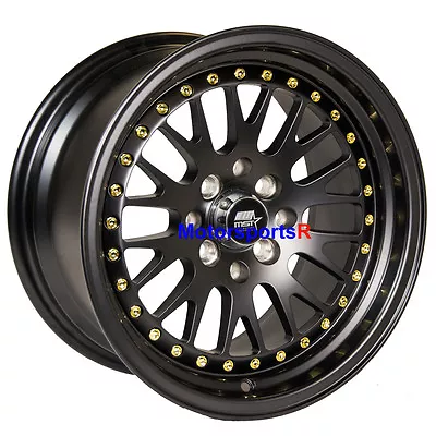 MST Wheels MT10 Rims 15 X 8 +25 Flat Black Gold Rivets 4x100 82 83 BMW E21 Drift • $727.08